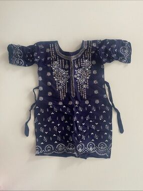 Navy Blue Embroidered Tunic Top